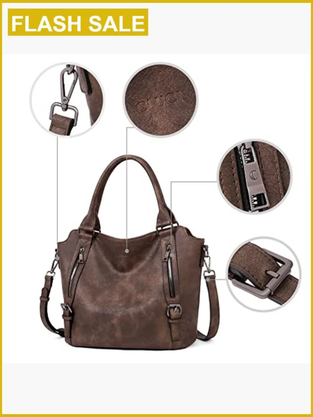 Large Hobo Bag with Multiple Pockets, Water Repellent Vegan Leather Shoulder Bag